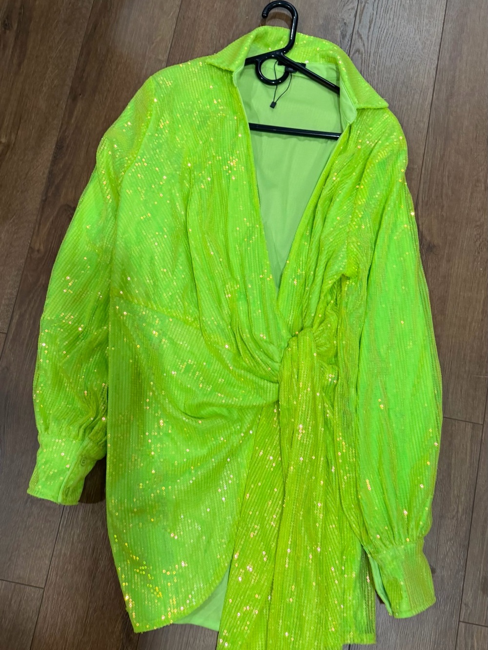 Boohoo Neon Green Sequin Twist-Front Jacket